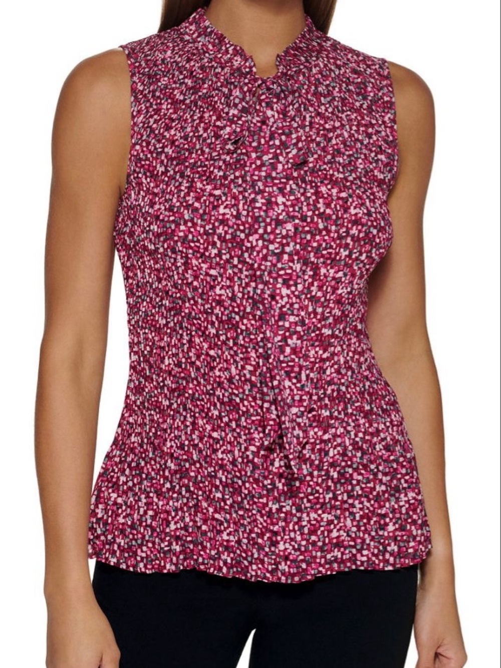 DKNY Sleeveless Pink Multi-Print Ruffle Neck Camisole